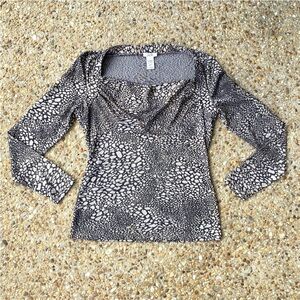 VTG Cache Metallic Gold Black Animal Print Cowl Neck Blouse Size M